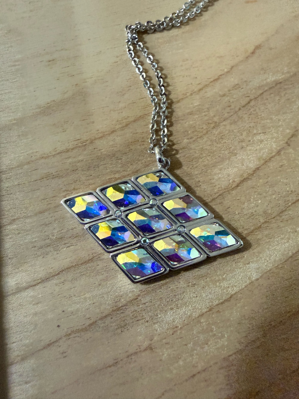 Touchstone Crystal Iridescent Blue-Purple Gold Geometric Pendant Necklace
